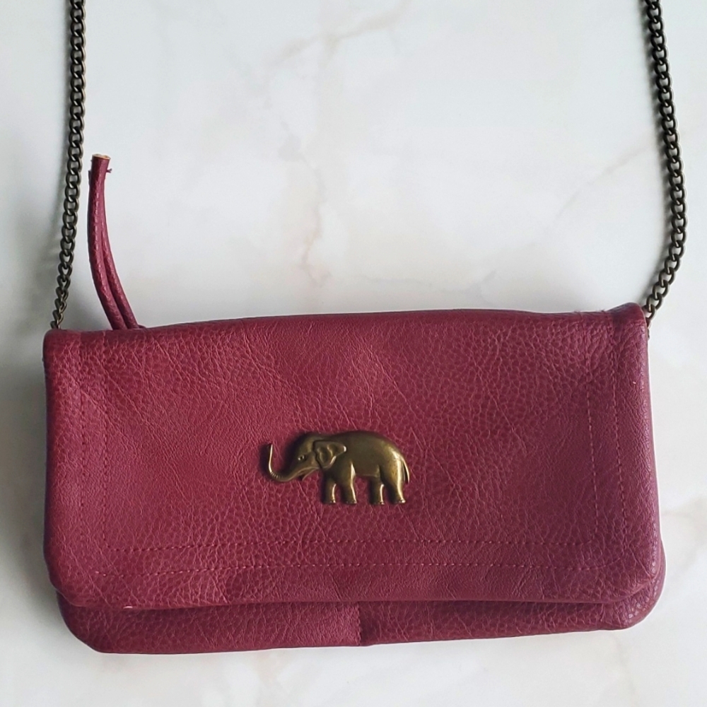 Womens Cross Body Purse Wallet Elephant Embellishment Chain Strap